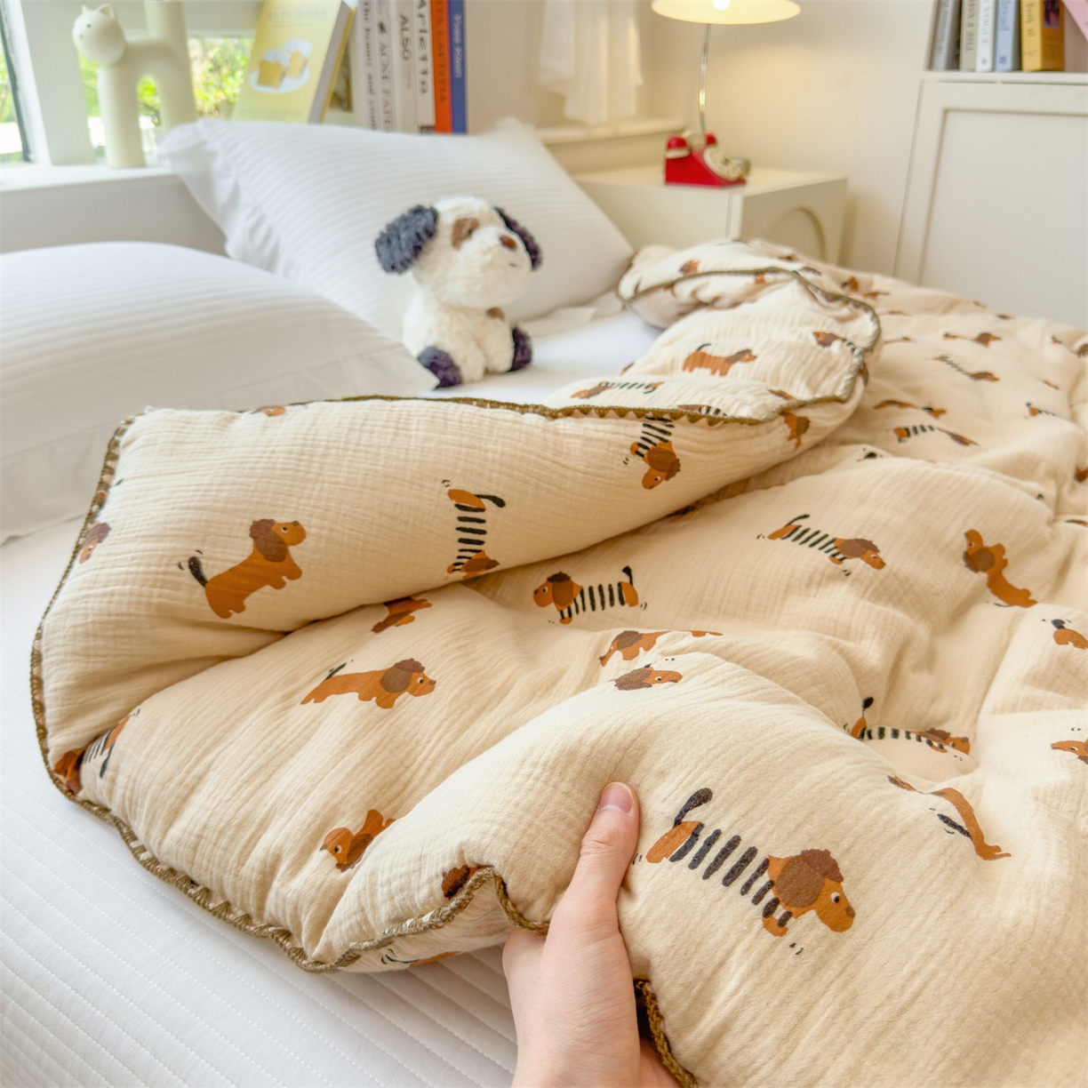 91家纺网 家纺一手货源 找家纺 布凡家居 2026新款A类全棉皱皱纱大豆纤维春秋被秋冬被全棉纱布婴儿被全棉学生秋冬被 冬被-腊肠狗