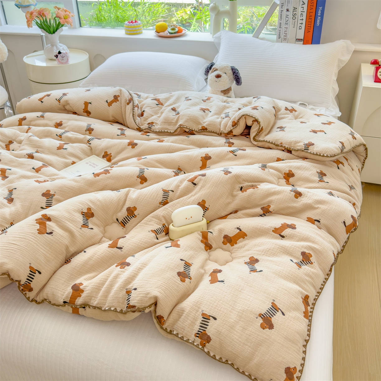 91家纺网 家纺一手货源 找家纺 布凡家居 2026新款A类全棉皱皱纱大豆纤维春秋被秋冬被全棉纱布婴儿被全棉学生秋冬被 冬被-腊肠狗