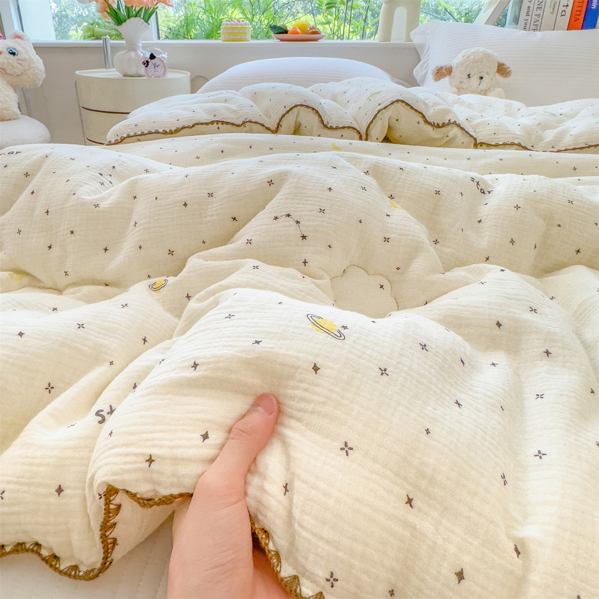 91家纺网 家纺一手货源 找家纺 布凡家居 2026新款A类全棉皱皱纱大豆纤维春秋被秋冬被全棉纱布婴儿被全棉学生秋冬被 冬被-满天星