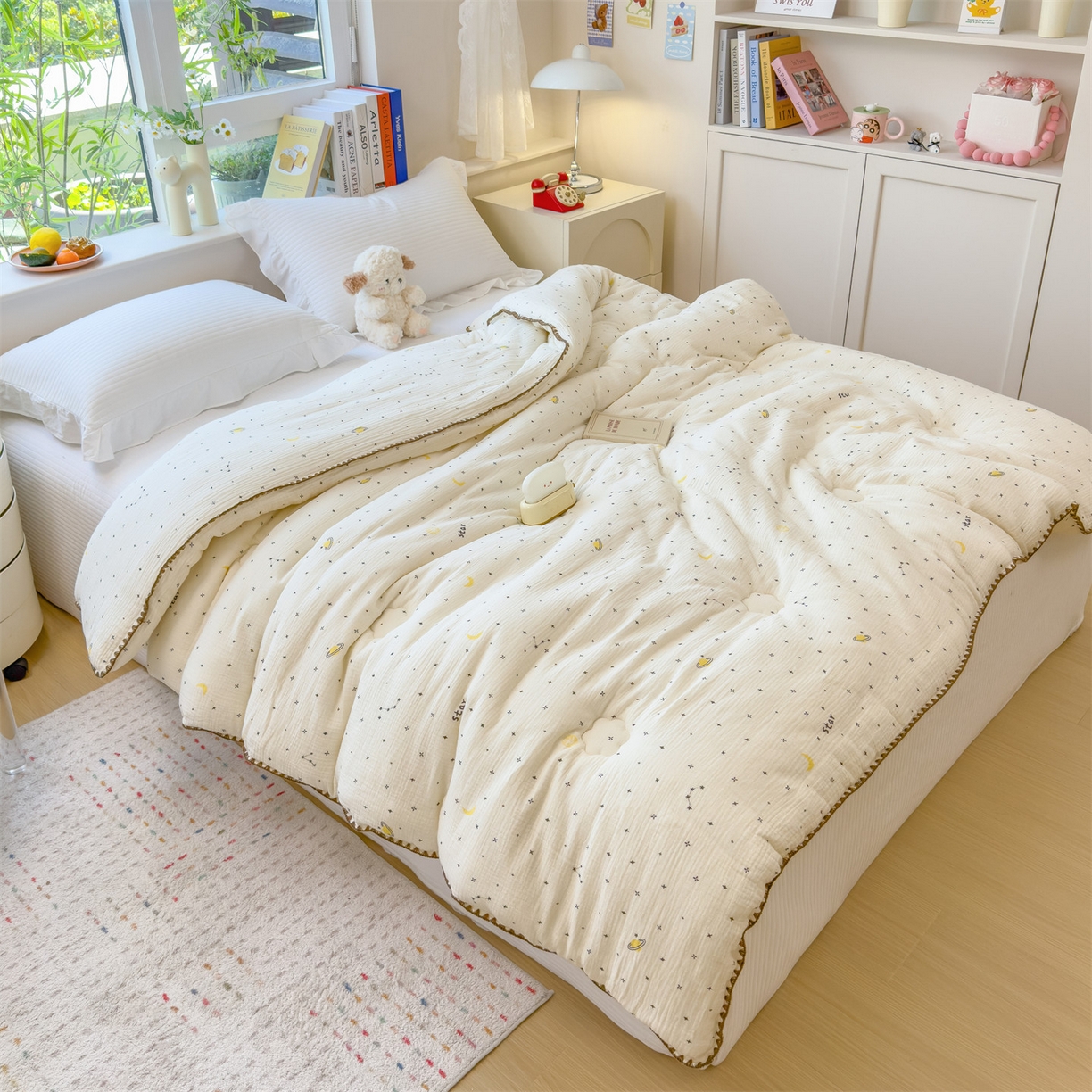 91家纺网 家纺一手货源 找家纺 布凡家居 2026新款A类全棉皱皱纱大豆纤维春秋被秋冬被全棉纱布婴儿被全棉学生秋冬被 冬被-满天星