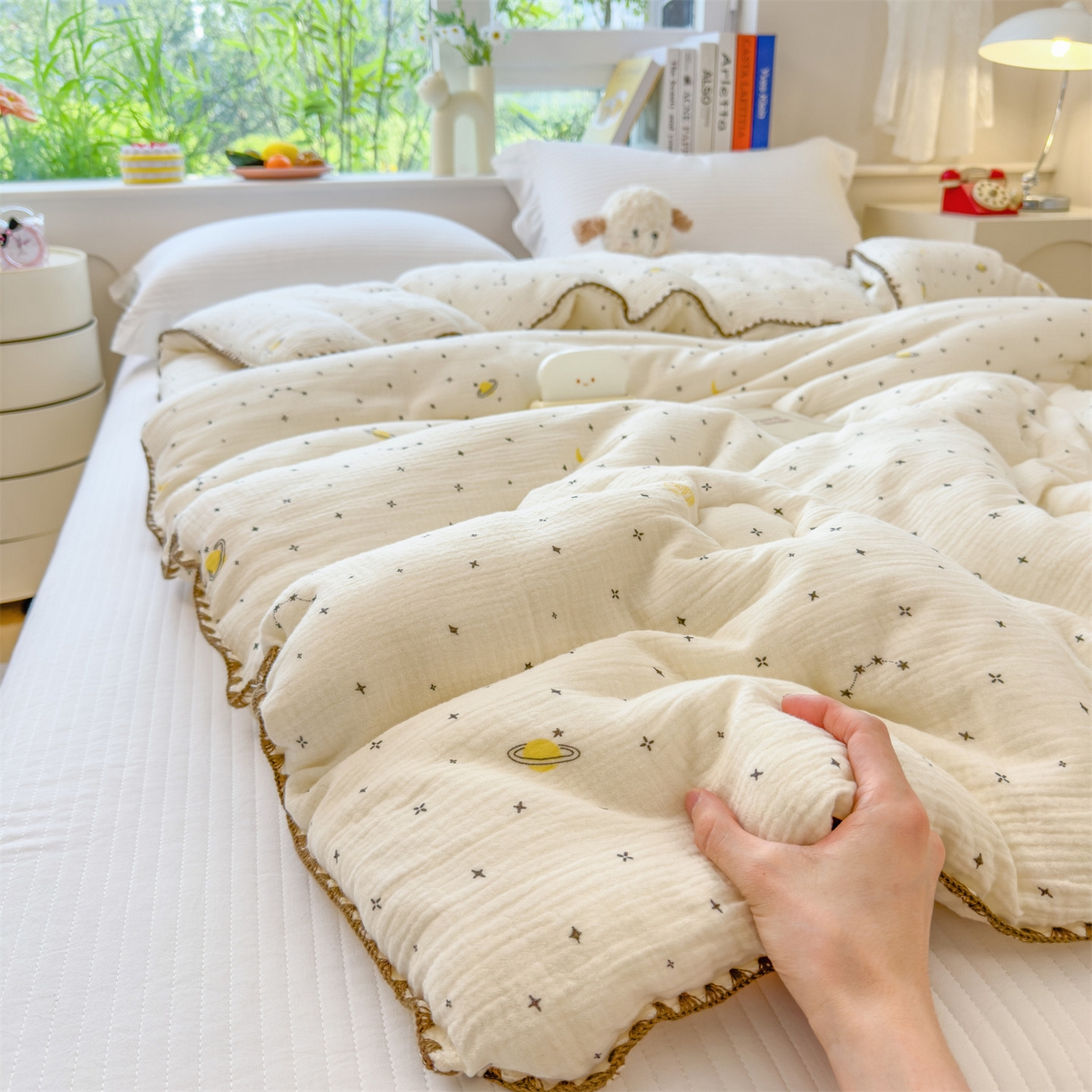 91家纺网 家纺一手货源 找家纺 布凡家居 2026新款A类全棉皱皱纱大豆纤维春秋被秋冬被全棉纱布婴儿被全棉学生秋冬被 冬被-满天星