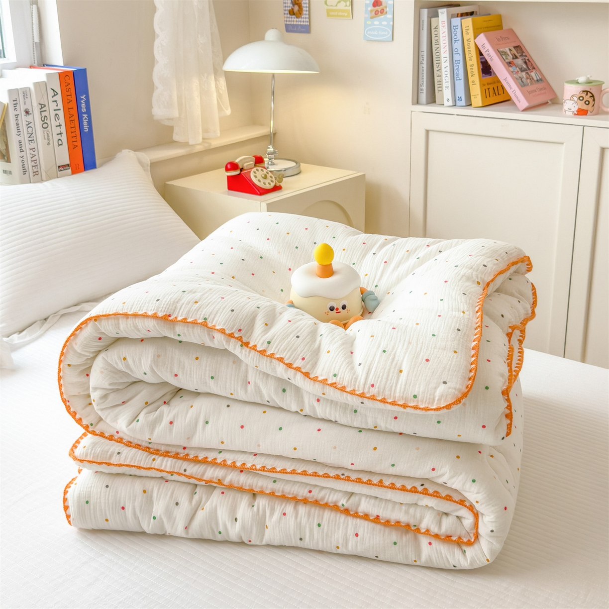 布凡家居 2026新款A类全棉皱皱纱大豆纤维春秋被秋冬被全棉纱布婴儿被全棉学生秋冬被 冬被-小波点