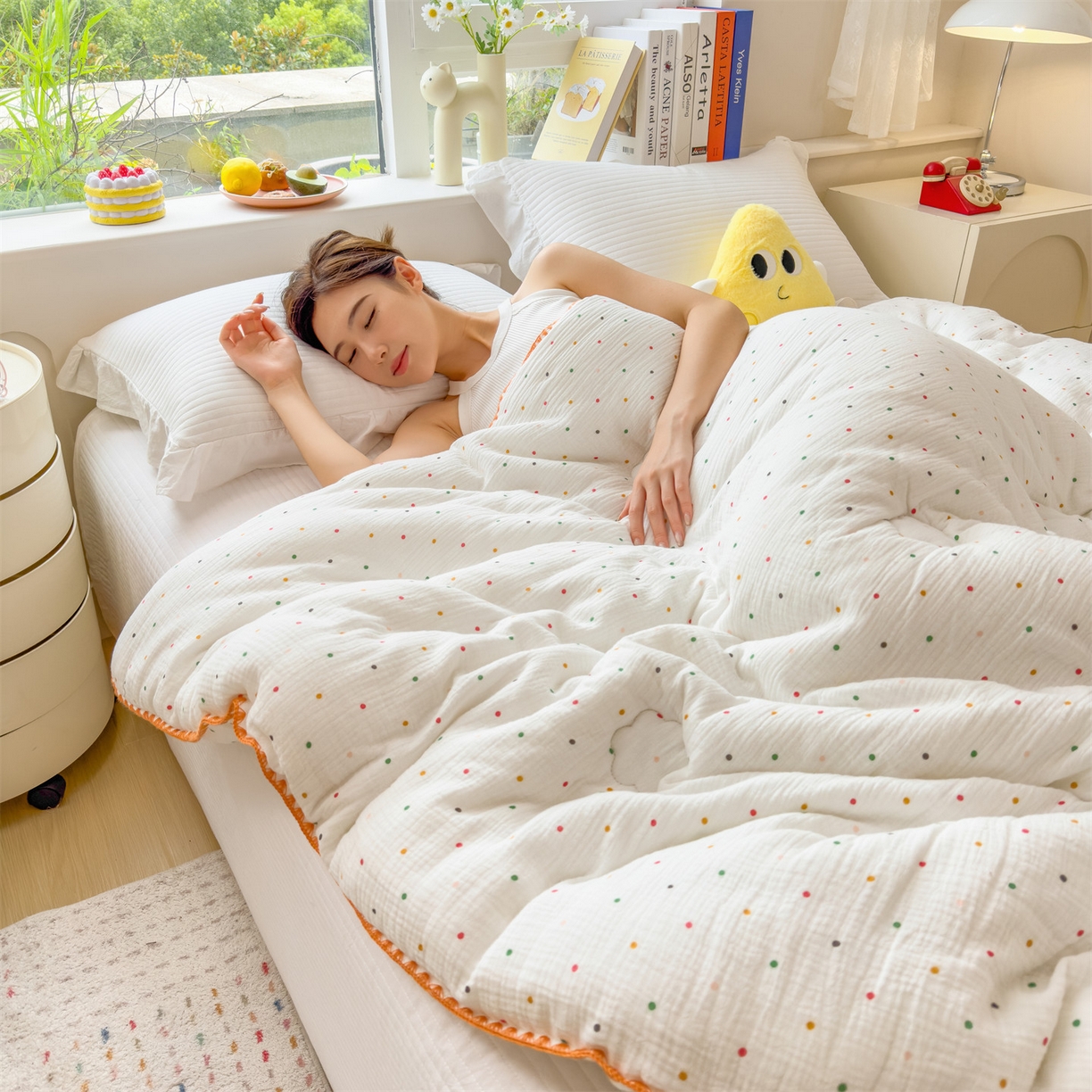 91家纺网 家纺一手货源 找家纺 布凡家居 2026新款A类全棉皱皱纱大豆纤维春秋被秋冬被全棉纱布婴儿被全棉学生秋冬被 冬被-小波点