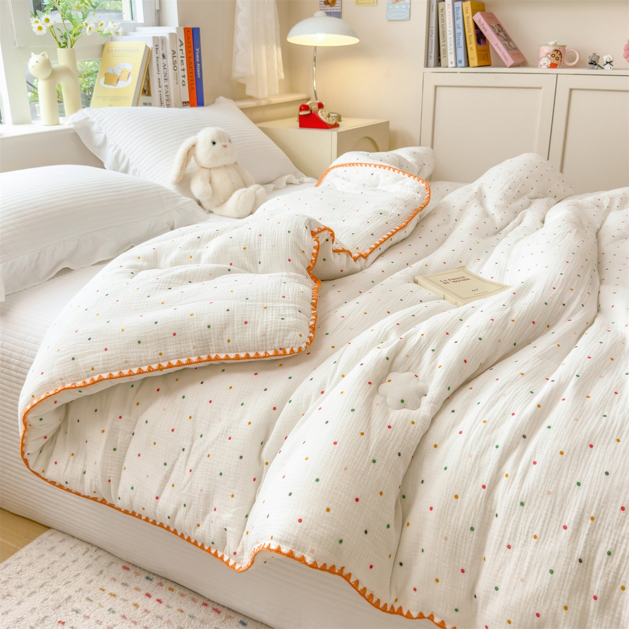 91家纺网 家纺一手货源 找家纺 布凡家居 2026新款A类全棉皱皱纱大豆纤维春秋被秋冬被全棉纱布婴儿被全棉学生秋冬被 冬被-小波点