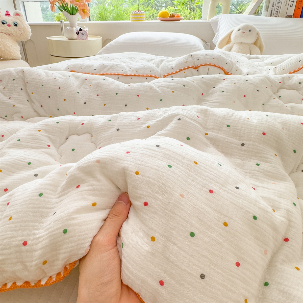 91家纺网 家纺一手货源 找家纺 布凡家居 2026新款A类全棉皱皱纱大豆纤维春秋被秋冬被全棉纱布婴儿被全棉学生秋冬被 冬被-小波点