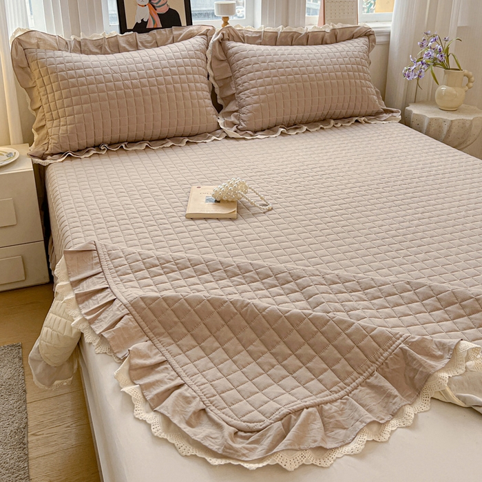 岚吉家纺 2026新款棉麻纯色单品床盖 床盖单件 麦咖