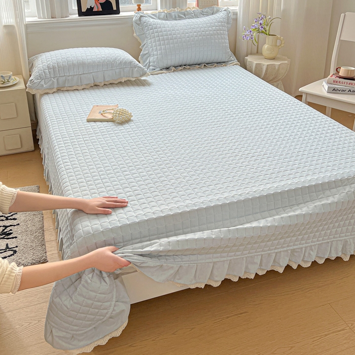 91家纺网 家纺一手货源 找家纺 岚吉家纺 2026新款棉麻纯色单品床盖 床盖单件 新野蓝