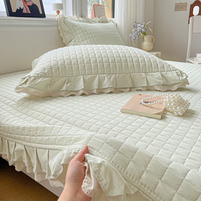 91家纺网 家纺一手货源 找家纺 岚吉家纺 2026新款棉麻纯色单品床盖 床盖单件 草木绿