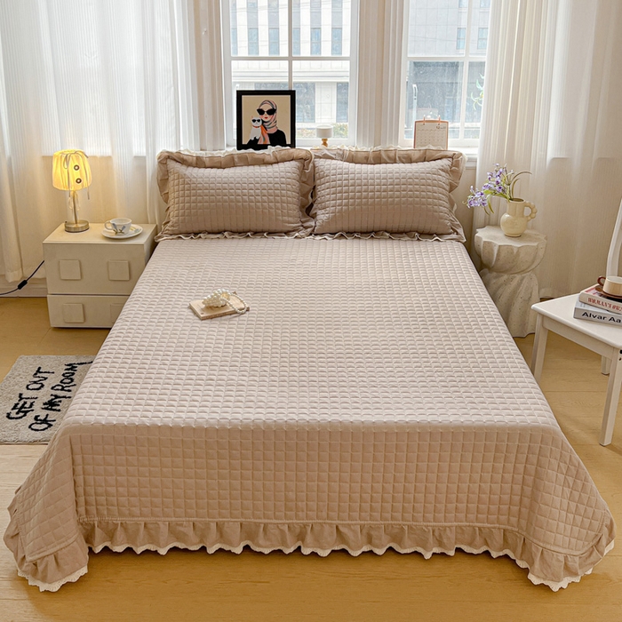 91家纺网 家纺一手货源 找家纺 岚吉家纺 2026新款棉麻纯色单品床盖 床盖单件 麦咖