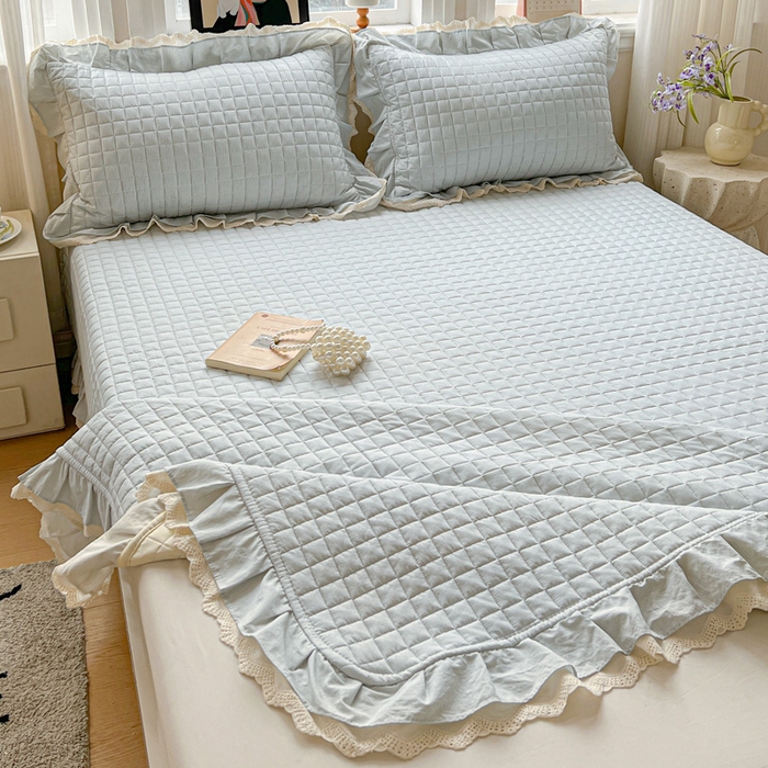 岚吉家纺 2026新款棉麻纯色单品床盖 床盖单件 新野蓝