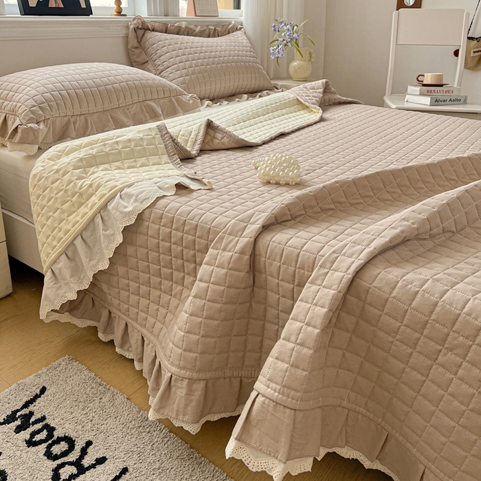 91家纺网 家纺一手货源 找家纺 岚吉家纺 2026新款棉麻纯色单品床盖 床盖单件 麦咖