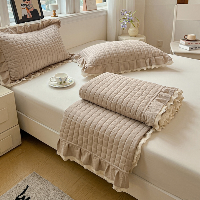 91家纺网 家纺一手货源 找家纺 岚吉家纺 2026新款棉麻纯色单品床盖 床盖单件 麦咖