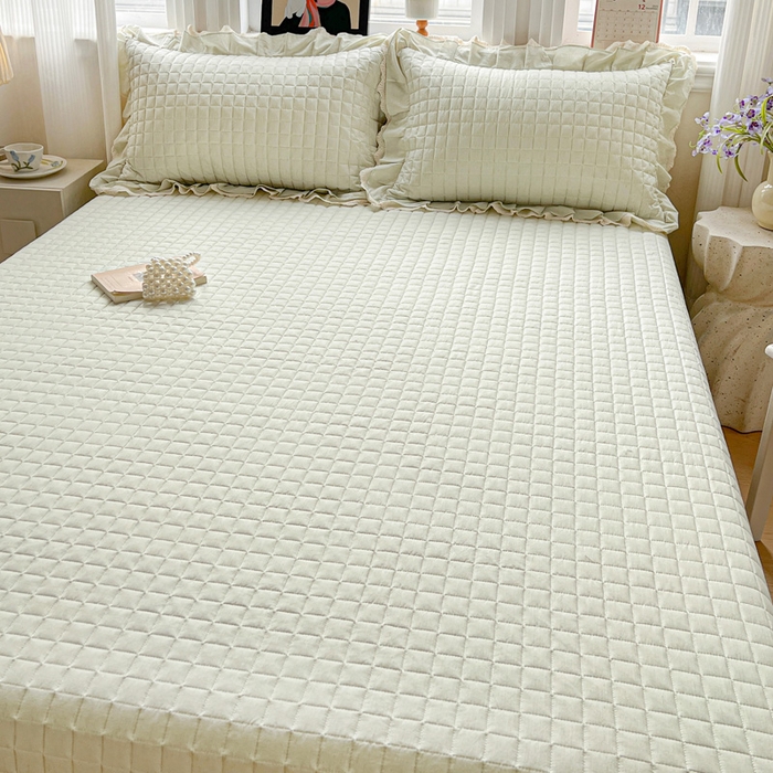 91家纺网 家纺一手货源 找家纺 岚吉家纺 2026新款棉麻纯色单品床盖 床盖单件 草木绿