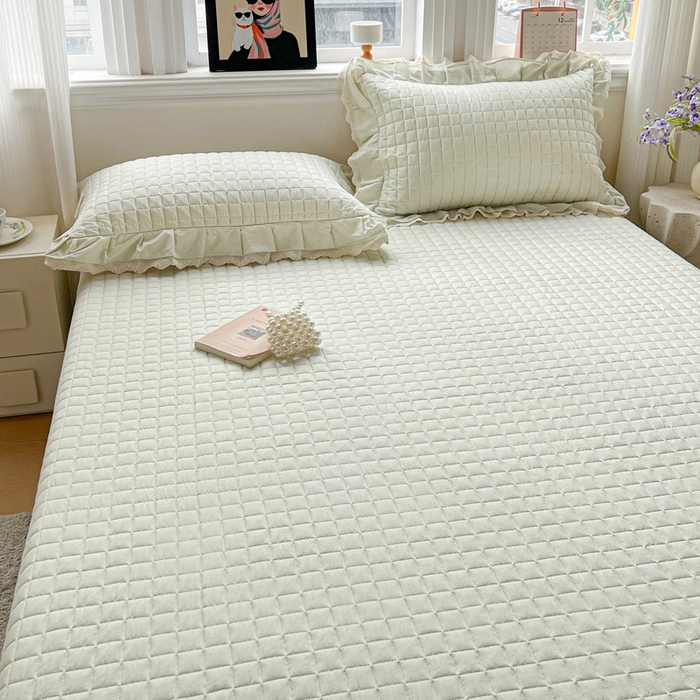 91家纺网 家纺一手货源 找家纺 岚吉家纺 2026新款棉麻纯色单品床盖 床盖单件 草木绿