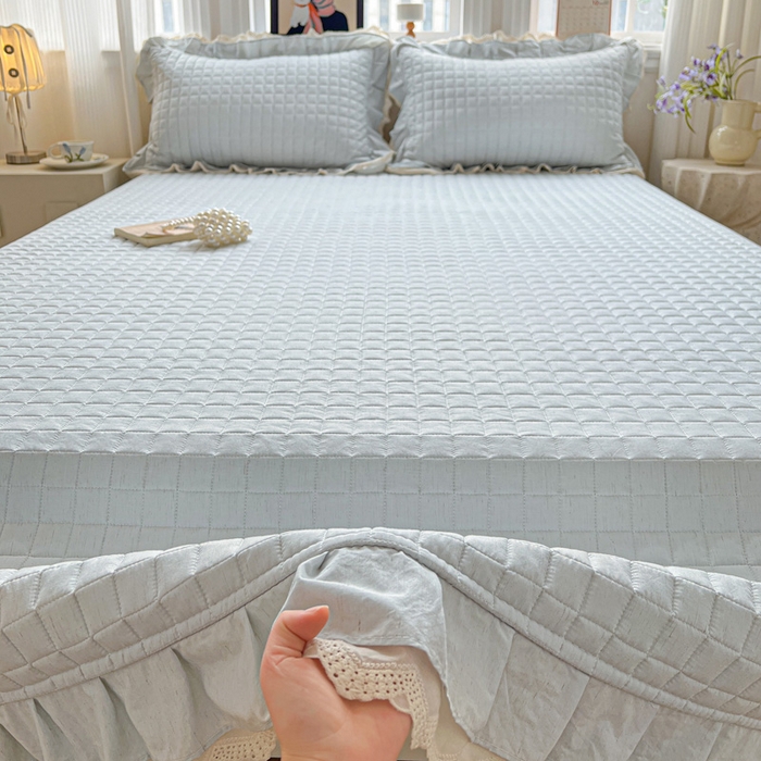 91家纺网 家纺一手货源 找家纺 岚吉家纺 2026新款棉麻纯色单品床盖 床盖单件 新野蓝