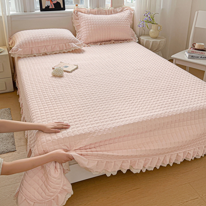 91家纺网 家纺一手货源 找家纺 岚吉家纺 2026新款棉麻纯色单品床盖 床盖单件 蜜牙桔