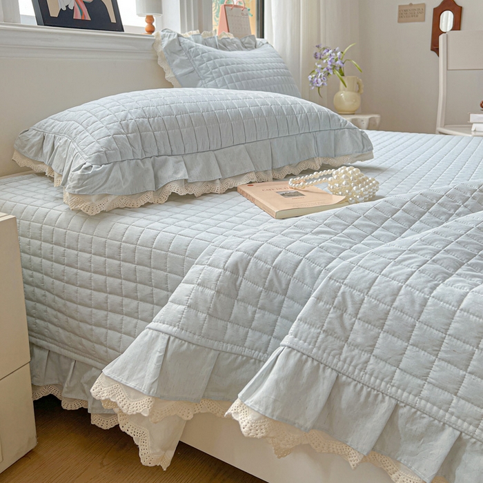 91家纺网 家纺一手货源 找家纺 岚吉家纺 2026新款棉麻纯色单品床盖 床盖单件 新野蓝