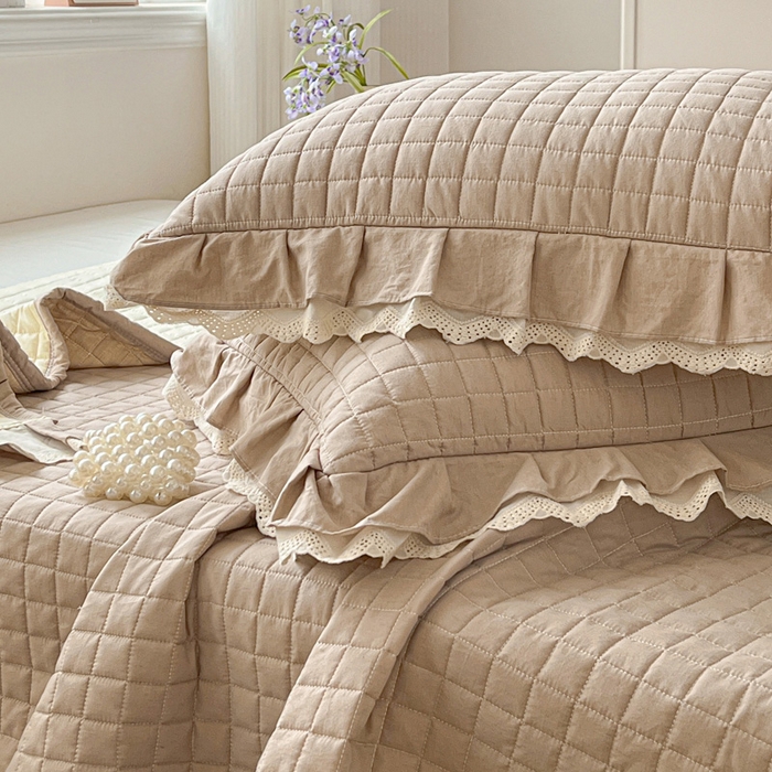 91家纺网 家纺一手货源 找家纺 岚吉家纺 2026新款棉麻纯色单品床盖 床盖单件 麦咖