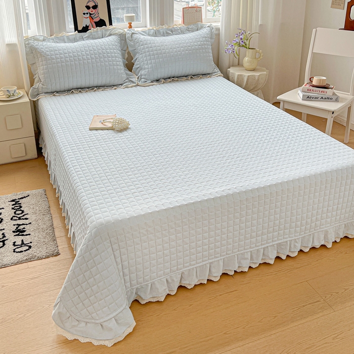 91家纺网 家纺一手货源 找家纺 岚吉家纺 2026新款棉麻纯色单品床盖 床盖单件 新野蓝