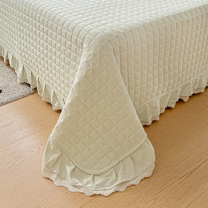 91家纺网 家纺一手货源 找家纺 岚吉家纺 2026新款棉麻纯色单品床盖 床盖单件 草木绿