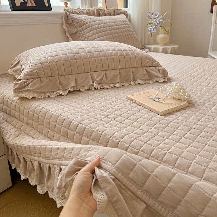 91家纺网 家纺一手货源 找家纺 岚吉家纺 2026新款棉麻纯色单品床盖 床盖单件 麦咖