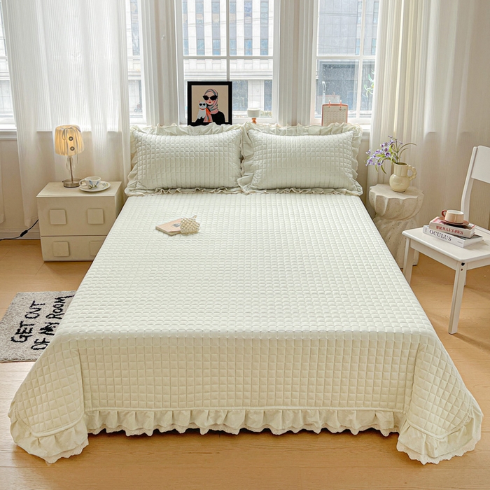 91家纺网 家纺一手货源 找家纺 岚吉家纺 2026新款棉麻纯色单品床盖 床盖单件 草木绿