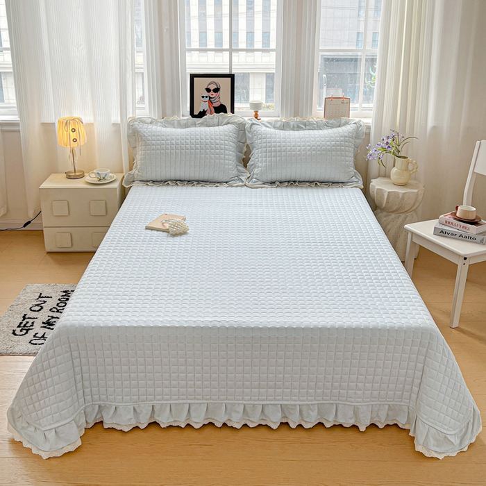 91家纺网 家纺一手货源 找家纺 岚吉家纺 2026新款棉麻纯色单品床盖 床盖单件 新野蓝