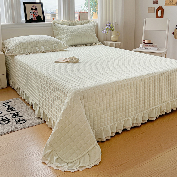 91家纺网 家纺一手货源 找家纺 岚吉家纺 2026新款棉麻纯色单品床盖 床盖单件 草木绿