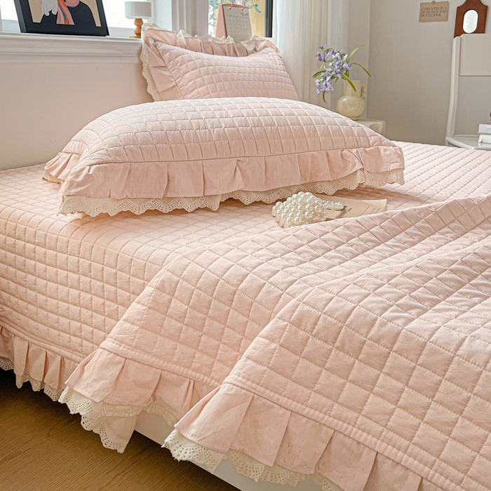 91家纺网 家纺一手货源 找家纺 岚吉家纺 2026新款棉麻纯色单品床盖 床盖单件 蜜牙桔