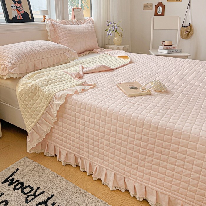 91家纺网 家纺一手货源 找家纺 岚吉家纺 2026新款棉麻纯色单品床盖 床盖单件 蜜牙桔