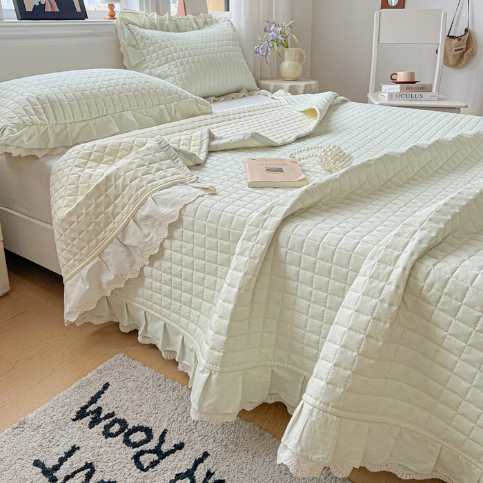 91家纺网 家纺一手货源 找家纺 岚吉家纺 2026新款棉麻纯色单品床盖 床盖单件 草木绿