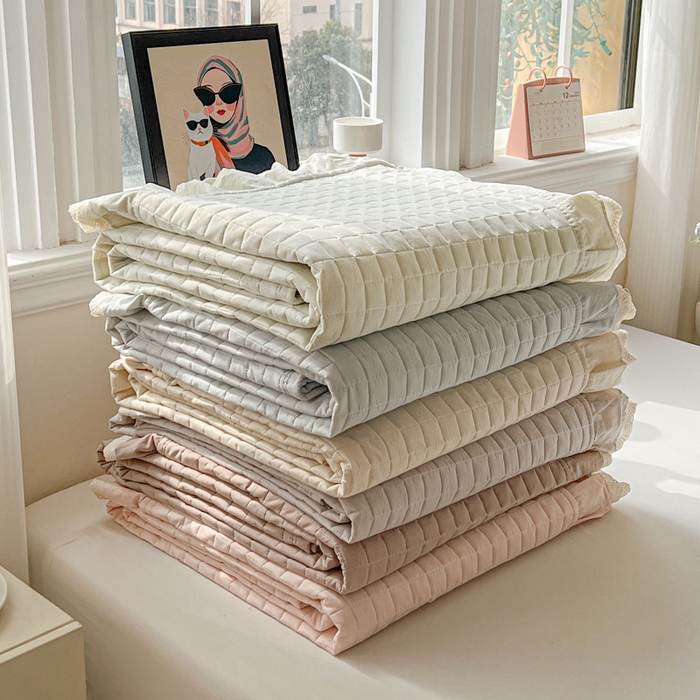 岚吉家纺 2026新款棉麻纯色单品床盖 床盖单件 组合图仅供展示不可下单