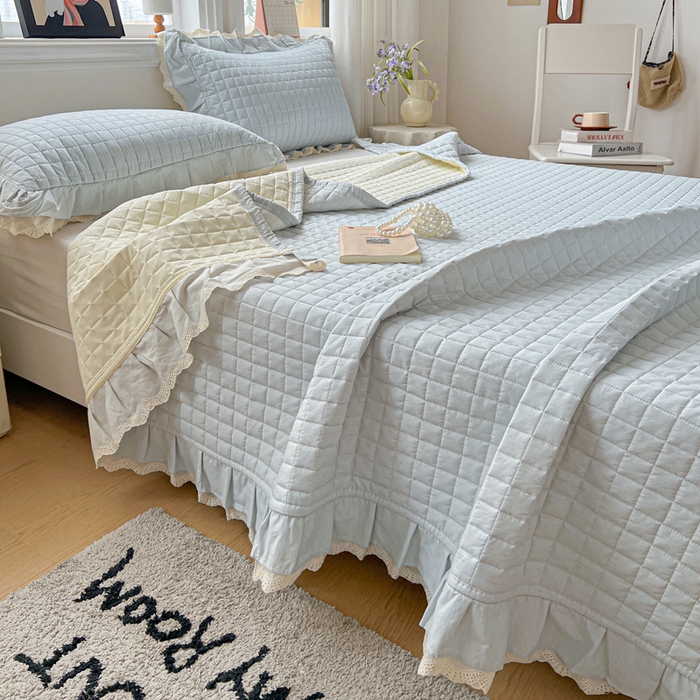 91家纺网 家纺一手货源 找家纺 岚吉家纺 2026新款棉麻纯色单品床盖 床盖单件 新野蓝