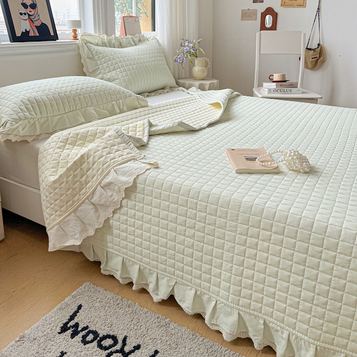 91家纺网 家纺一手货源 找家纺 岚吉家纺 2026新款棉麻纯色单品床盖 床盖单件 草木绿