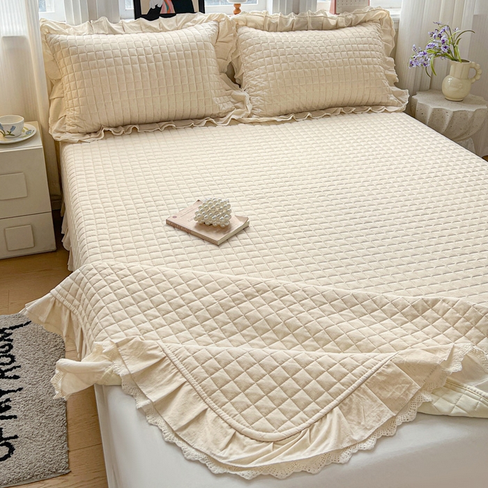 岚吉家纺 2026新款棉麻纯色单品床盖 床盖单件 本色