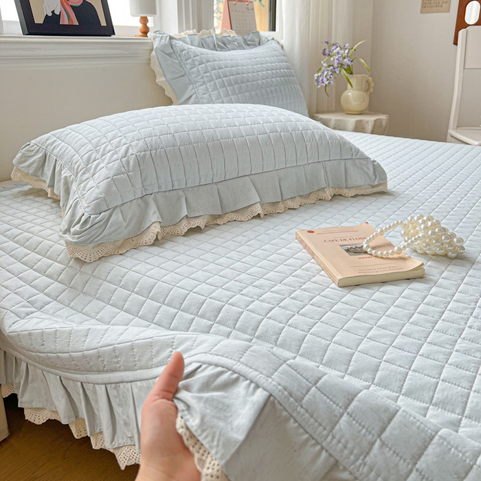 91家纺网 家纺一手货源 找家纺 岚吉家纺 2026新款棉麻纯色单品床盖 床盖单件 新野蓝