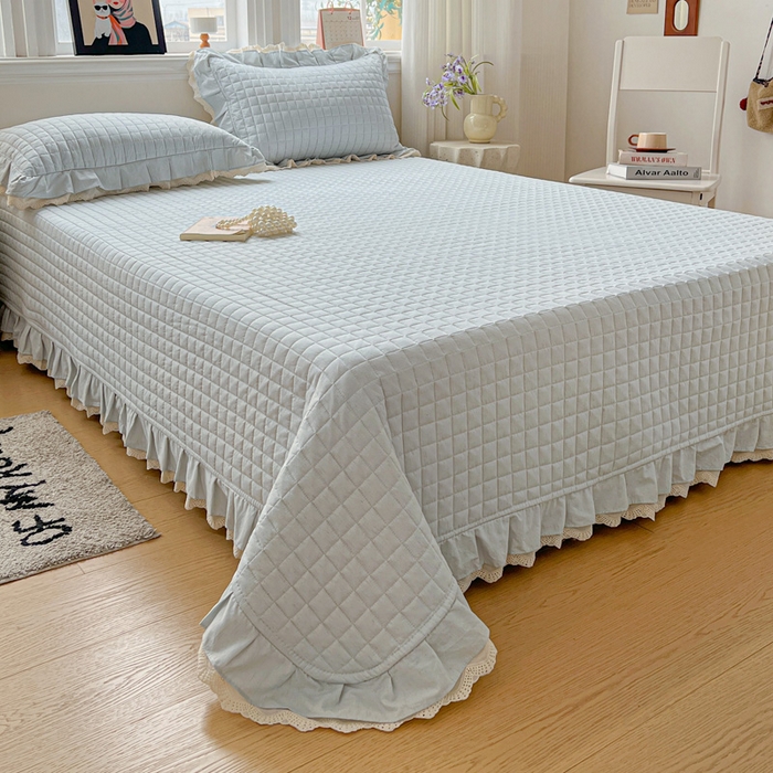 91家纺网 家纺一手货源 找家纺 岚吉家纺 2026新款棉麻纯色单品床盖 床盖单件 新野蓝