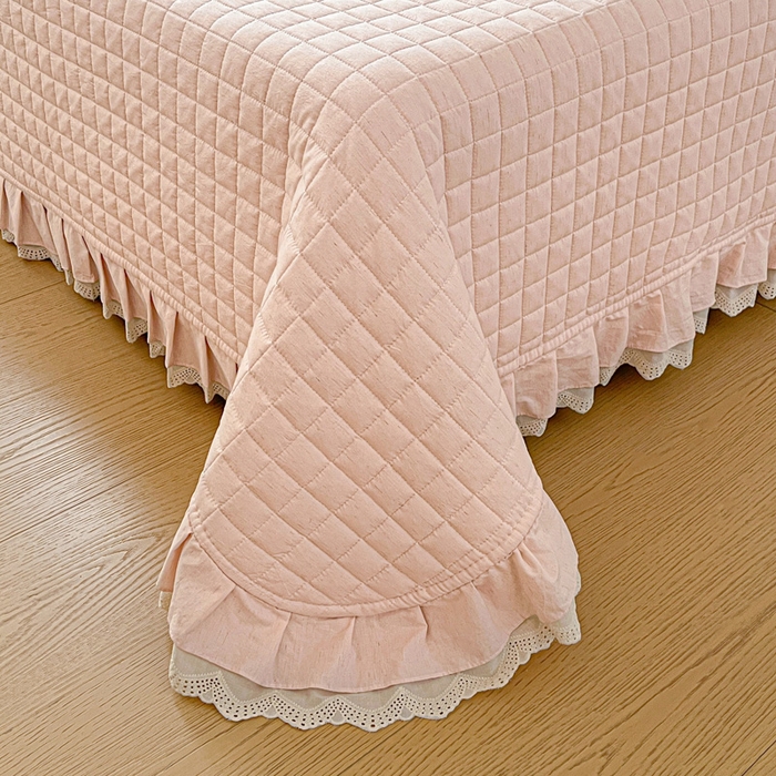 91家纺网 家纺一手货源 找家纺 岚吉家纺 2026新款棉麻纯色单品床盖 床盖单件 蜜牙桔