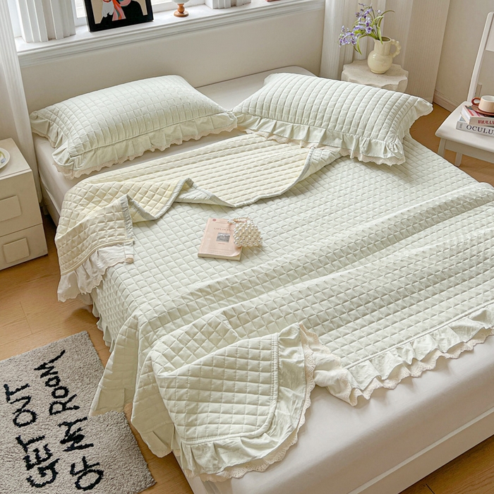 91家纺网 家纺一手货源 找家纺 岚吉家纺 2026新款棉麻纯色单品床盖 床盖单件 草木绿