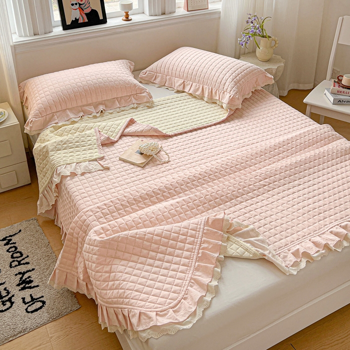 91家纺网 家纺一手货源 找家纺 岚吉家纺 2026新款棉麻纯色单品床盖 床盖单件 蜜牙桔