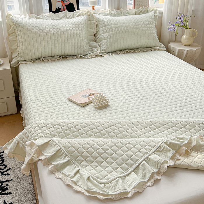 岚吉家纺 2026新款棉麻纯色单品床盖 床盖单件 草木绿