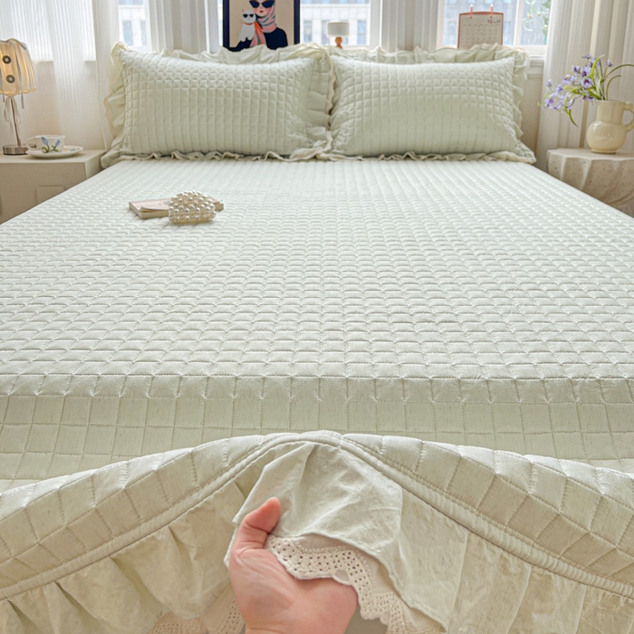 91家纺网 家纺一手货源 找家纺 岚吉家纺 2026新款棉麻纯色单品床盖 床盖单件 草木绿