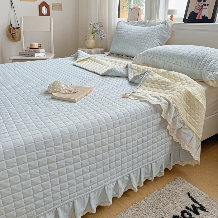 91家纺网 家纺一手货源 找家纺 岚吉家纺 2026新款棉麻纯色单品床盖 床盖单件 新野蓝