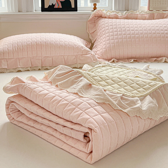 91家纺网 家纺一手货源 找家纺 岚吉家纺 2026新款棉麻纯色单品床盖 床盖单件 蜜牙桔