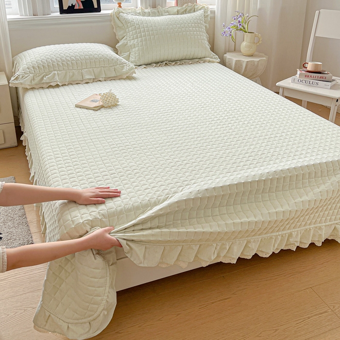 91家纺网 家纺一手货源 找家纺 岚吉家纺 2026新款棉麻纯色单品床盖 床盖单件 草木绿