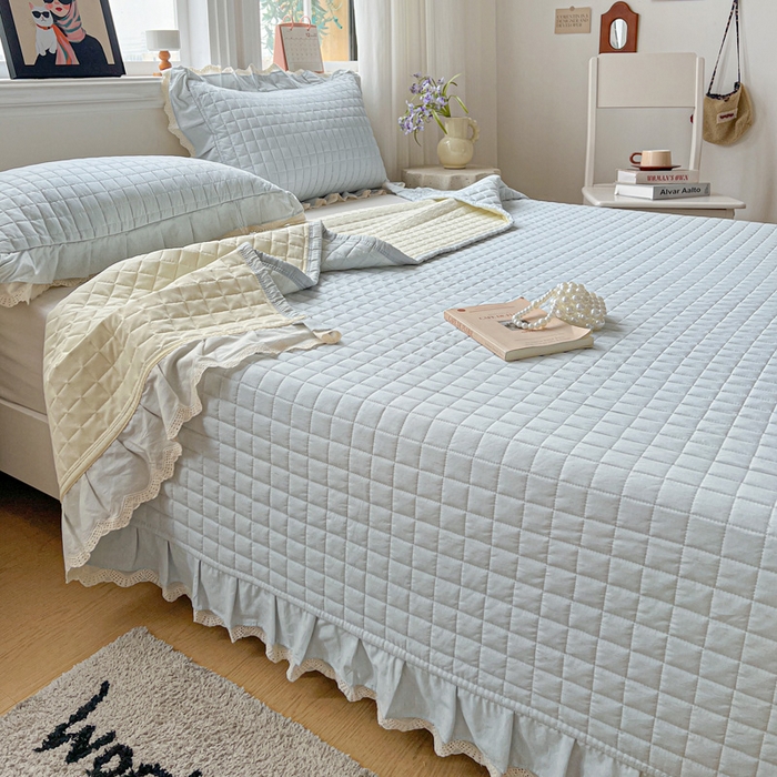 91家纺网 家纺一手货源 找家纺 岚吉家纺 2026新款棉麻纯色单品床盖 床盖单件 新野蓝