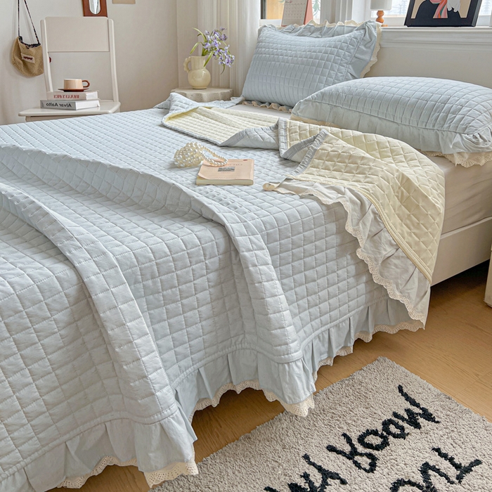 91家纺网 家纺一手货源 找家纺 岚吉家纺 2026新款棉麻纯色单品床盖 床盖单件 新野蓝