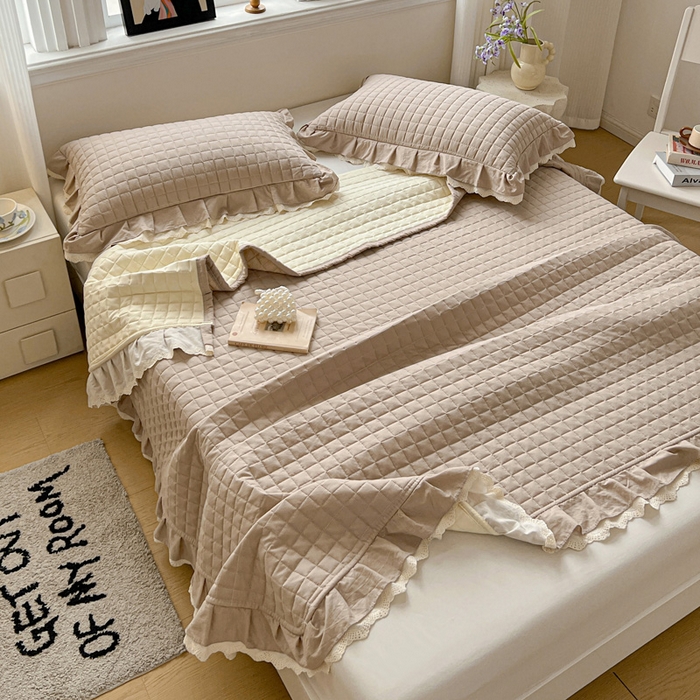 91家纺网 家纺一手货源 找家纺 岚吉家纺 2026新款棉麻纯色单品床盖 床盖单件 麦咖