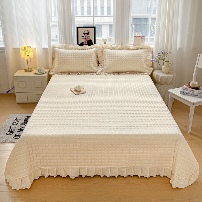 91家纺网 家纺一手货源 找家纺 岚吉家纺 2026新款棉麻纯色单品床盖 床盖单件 本色