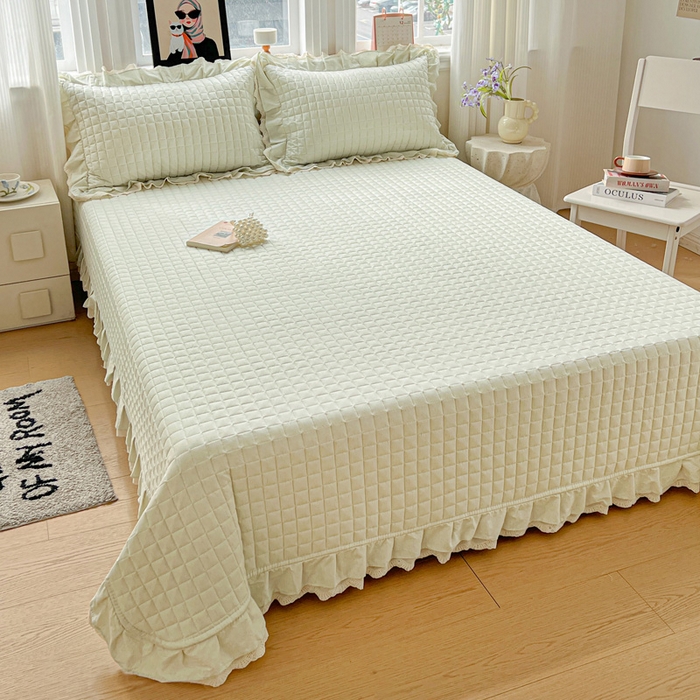 91家纺网 家纺一手货源 找家纺 岚吉家纺 2026新款棉麻纯色单品床盖 床盖单件 草木绿